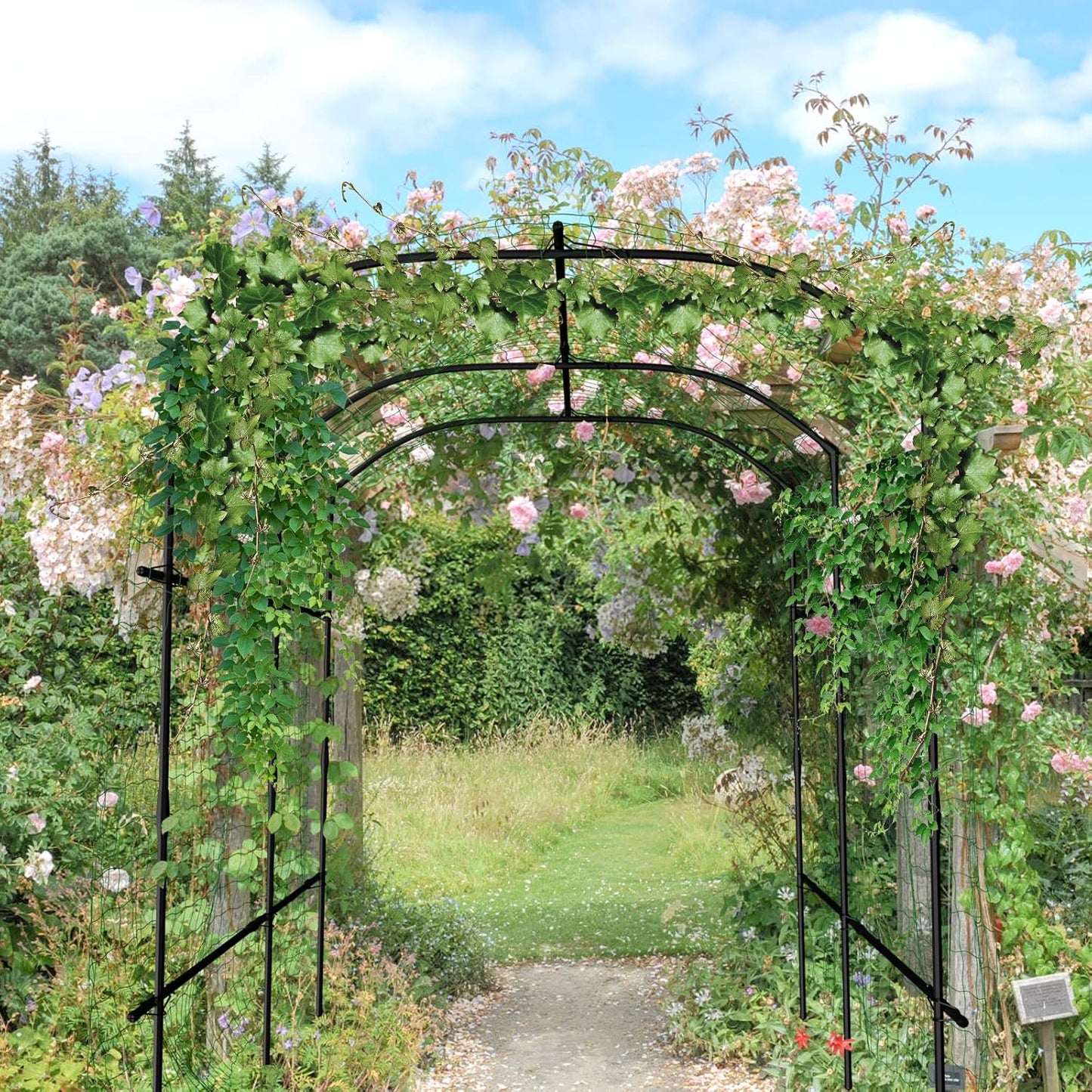 DoCred: Garden Arch Trellis – 87" Adjustable Metal Garden Cover, Green