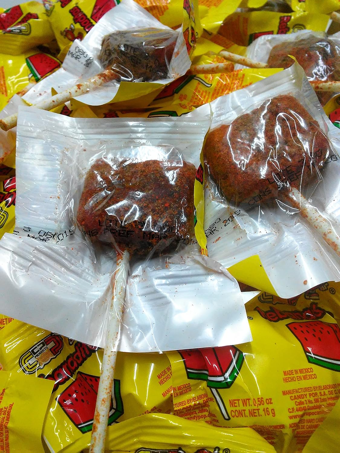 Mexican Candy: Vero Rebanaditas - Chili Covered Watermelon Flavored Lollipops, 40 pack