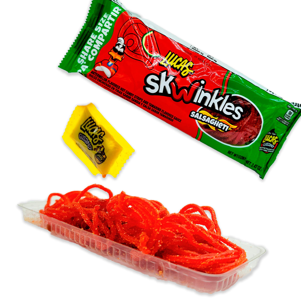 Lucas: Skwinkles Salsagheti Watermelon Flavored Hot Candy Strips, 12 Pack
