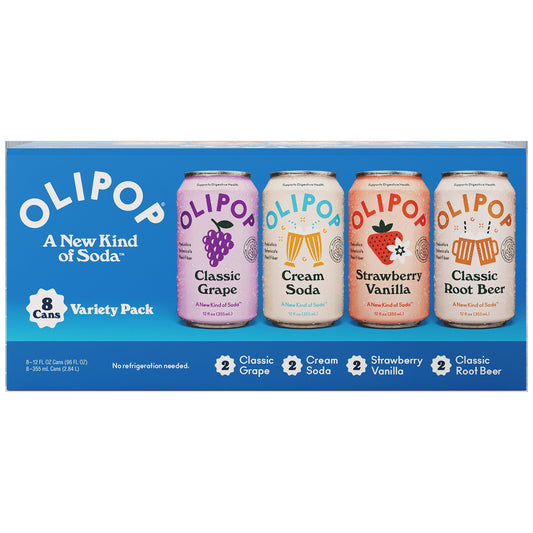 OLIPOP: Prebiotic Soda, Variety Pack, 12 oz., 8 Pack