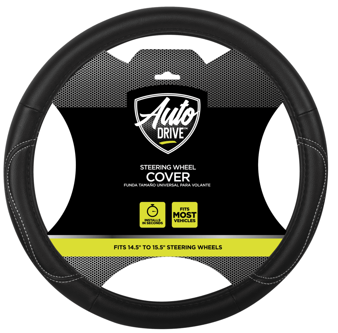 Auto Drive: Steering Wheel Cover - Country Leather Black and White, Universal Fit