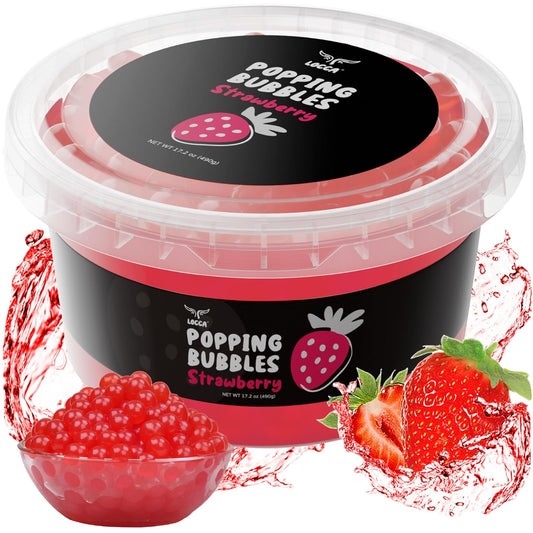 Locca: Strawberry Boba Pearls, Premium Popping Fruit Caviar Pearls, 1 Pack