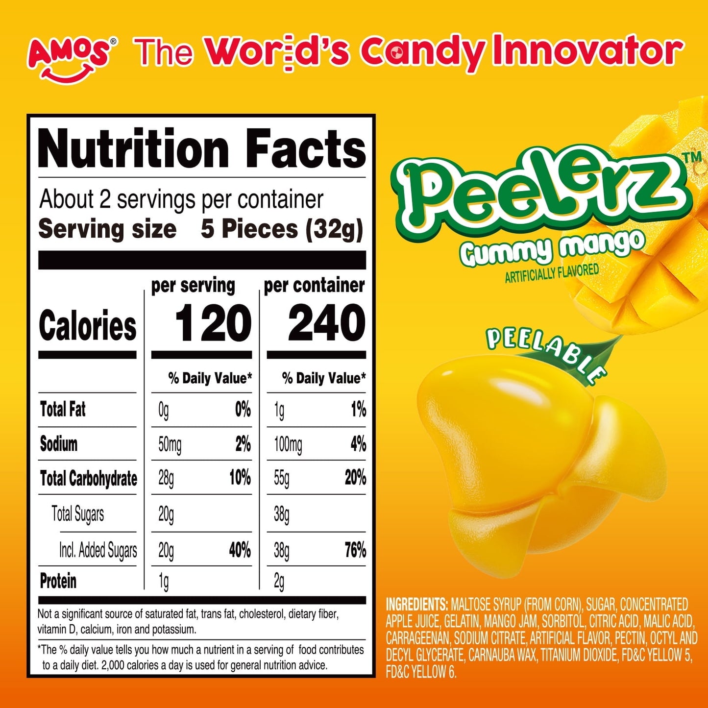 Chinese Candy: AMOS Peelerz Gummies Peelable Mango Candy, 8 pack