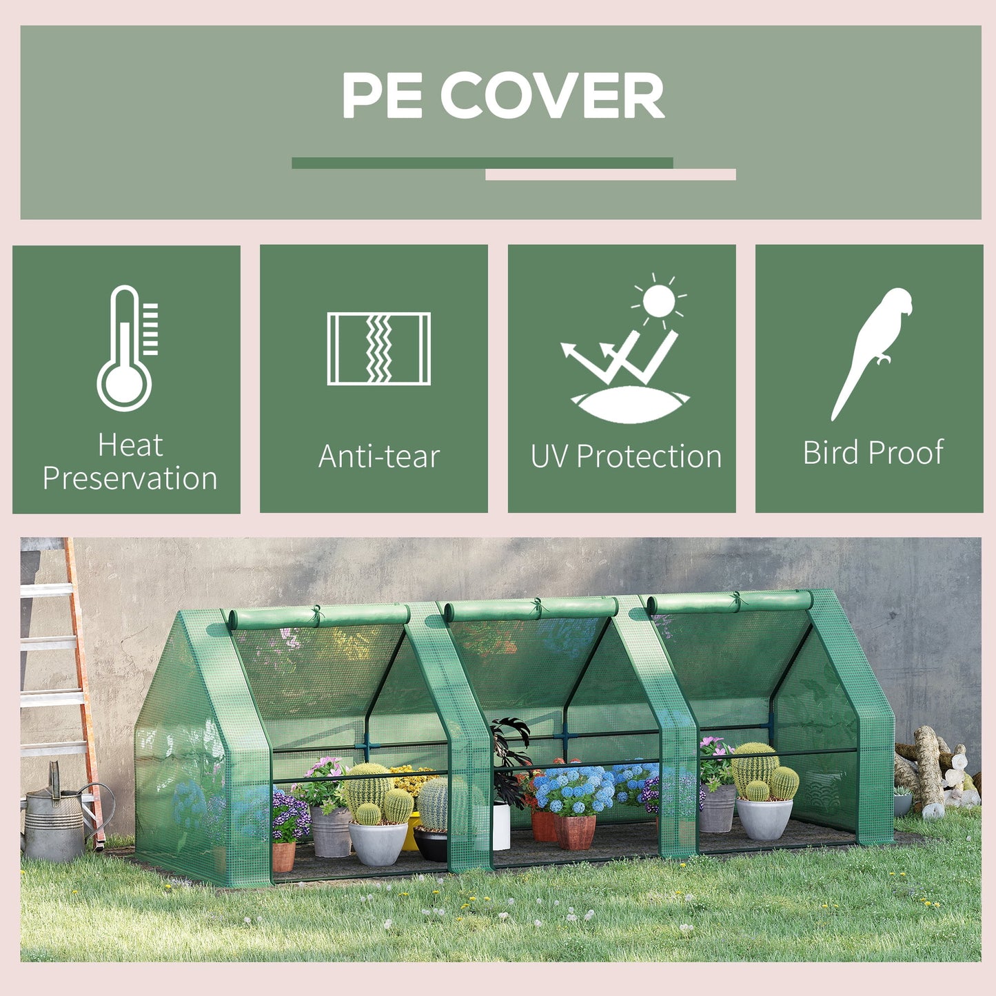 Outsunny: Garden Cover - 9' x 3' x 3' UV Protected Waterproof Greenhouse Cover, Green