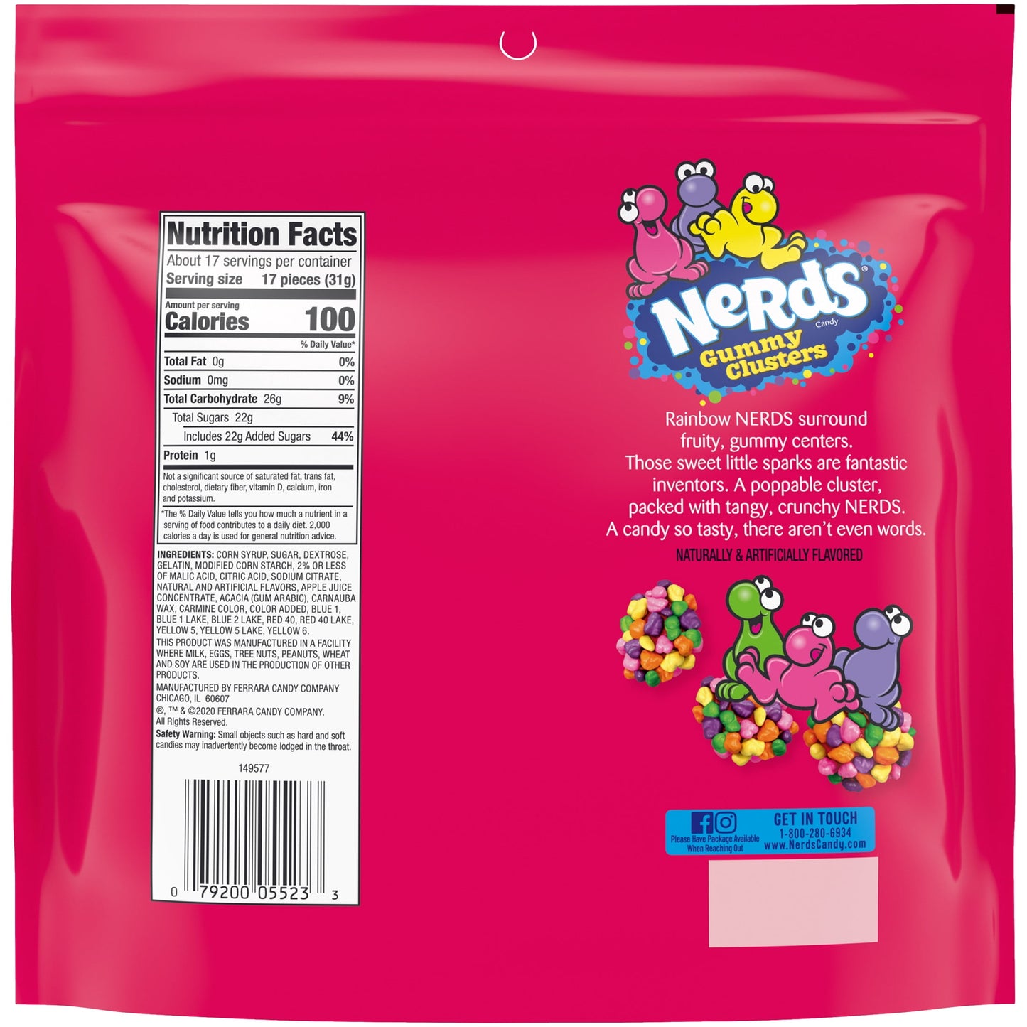 American Candy: NERDS Gummy Clusters Candy, Rainbow, Crunchy and Gummy, 1 Bag