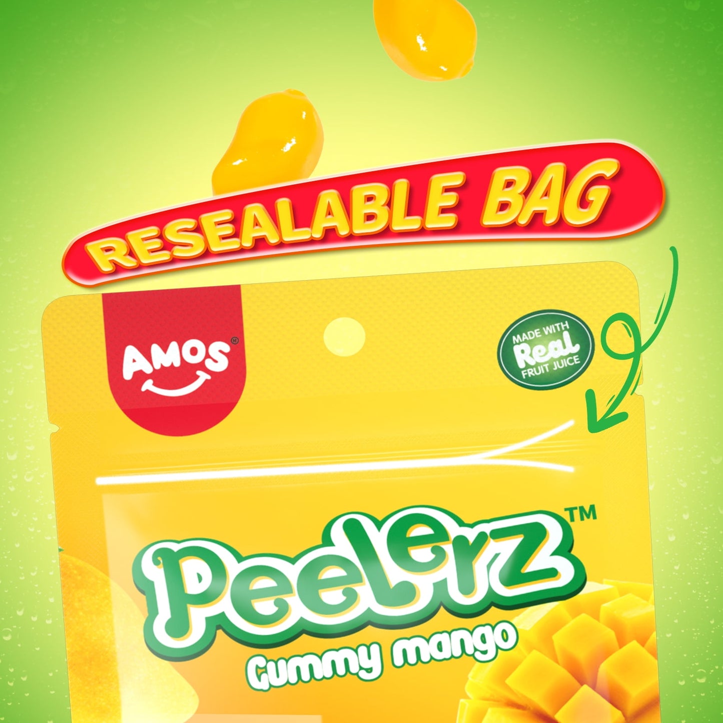 Chinese Candy: AMOS Peelerz Gummies Peelable Mango Candy, 8 pack