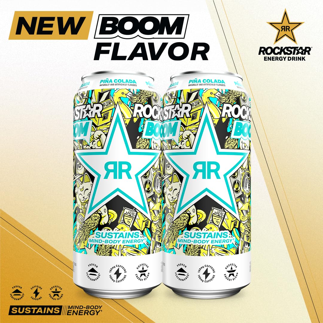 Rockstar Energy Drink: Boom Pina Colada, 16 oz., 12 Pack