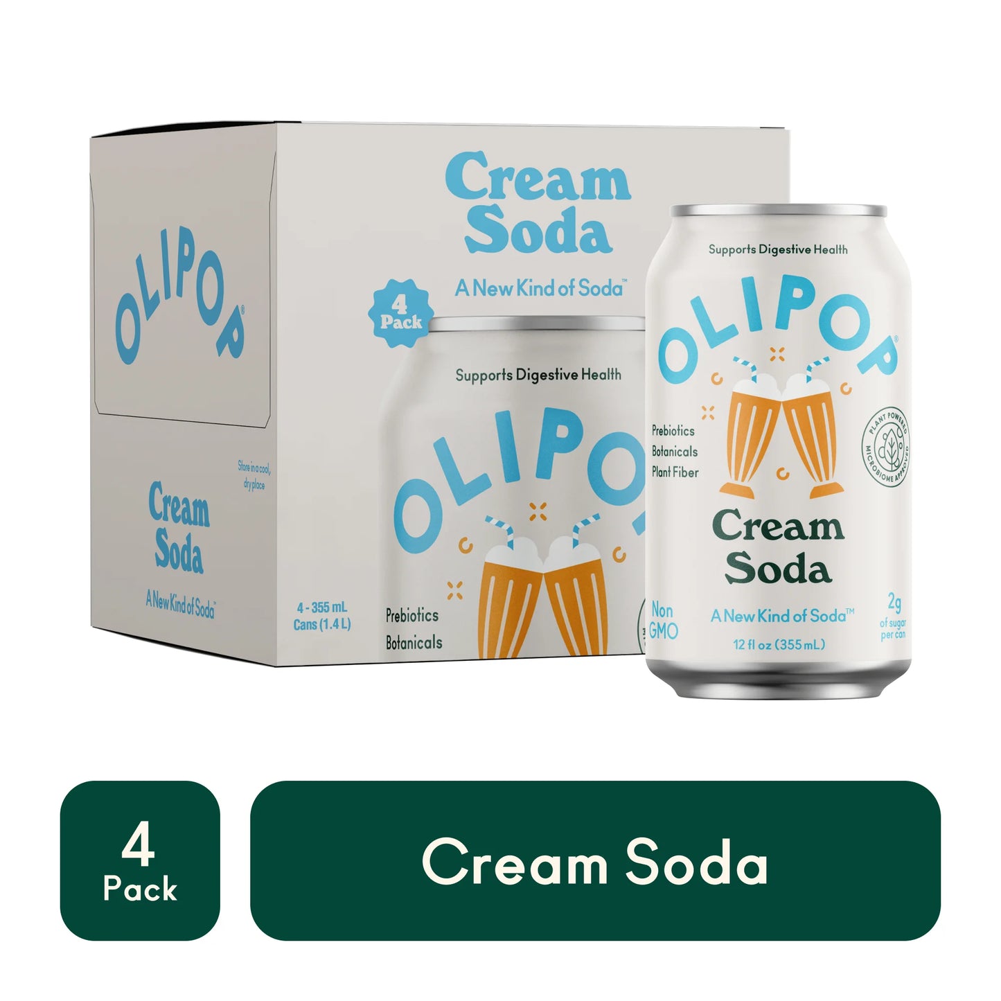 OLIPOP Cream Soda 12 fl oz, 4 Pack x2 (8 cans)