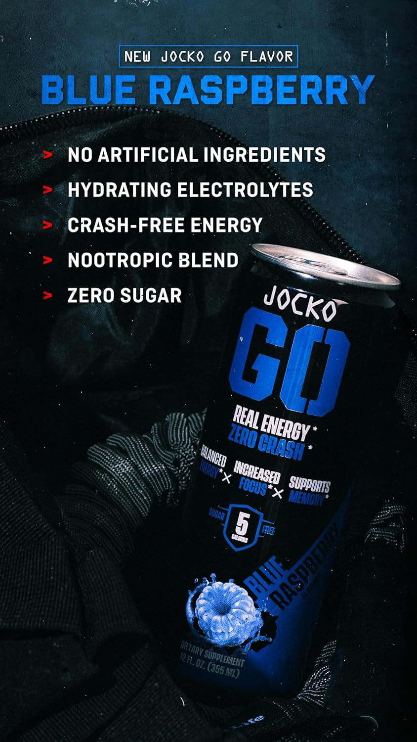 Jocko GO: Keto Energy Drink, Blue Raspberry, 12 Pack