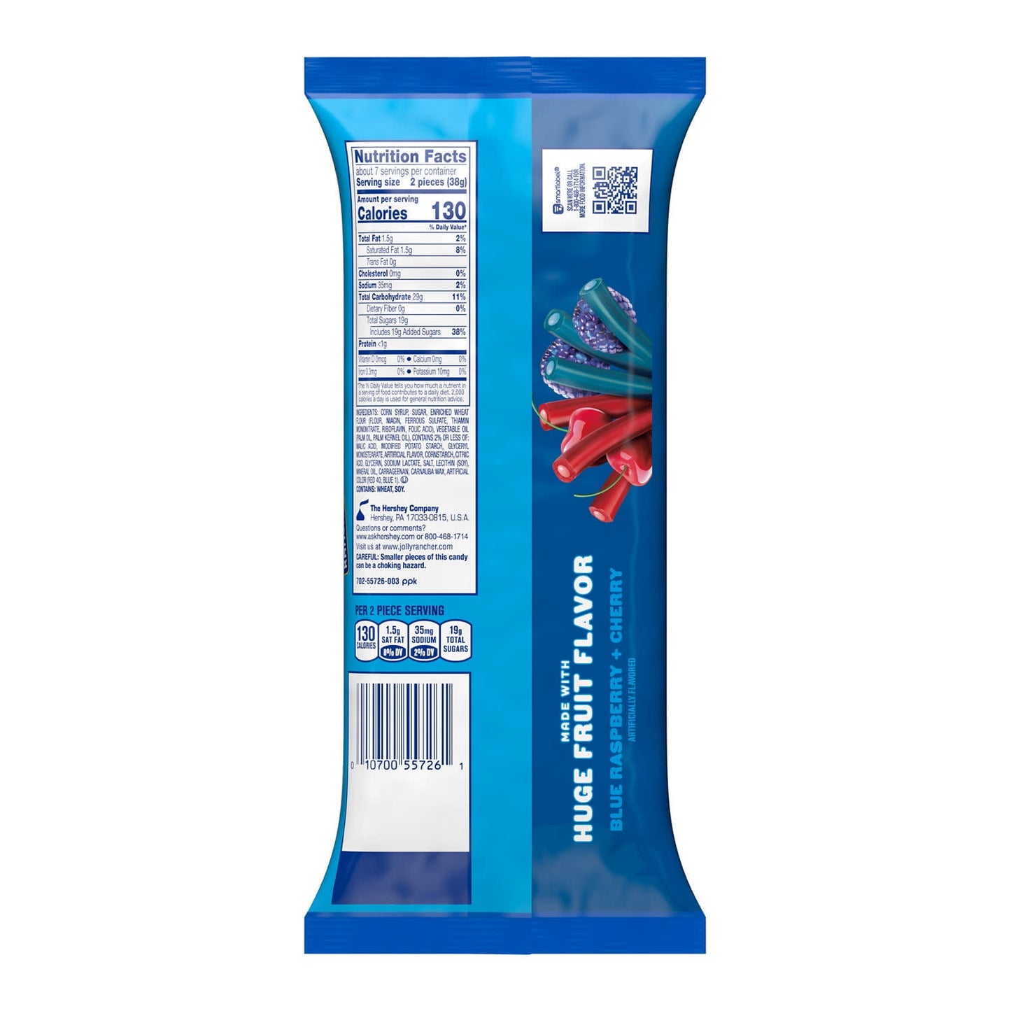 American Candy: Jolly Rancher Ropes, Blue Raspberry and Cherry Flavored, 1 Bag