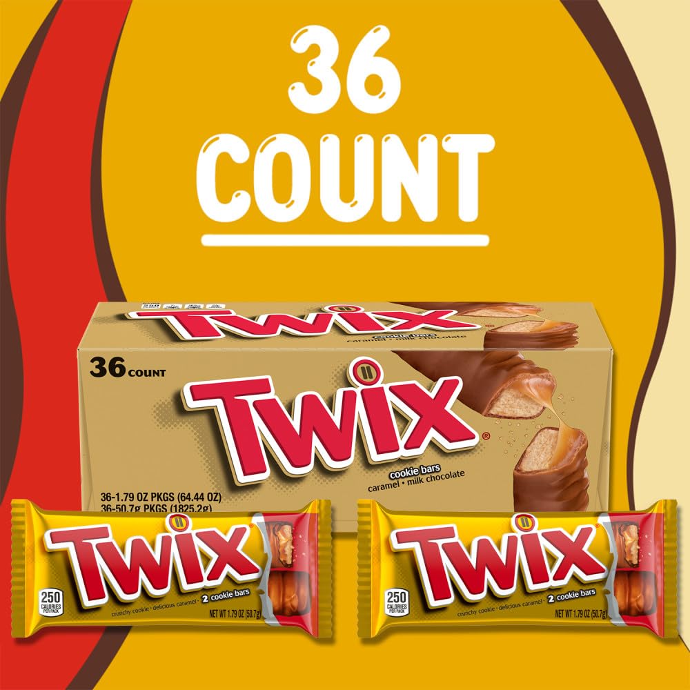 TWIX: Caramel Chocolate Cookie Candy, Bulk Individually Wrapped, 36 Pack