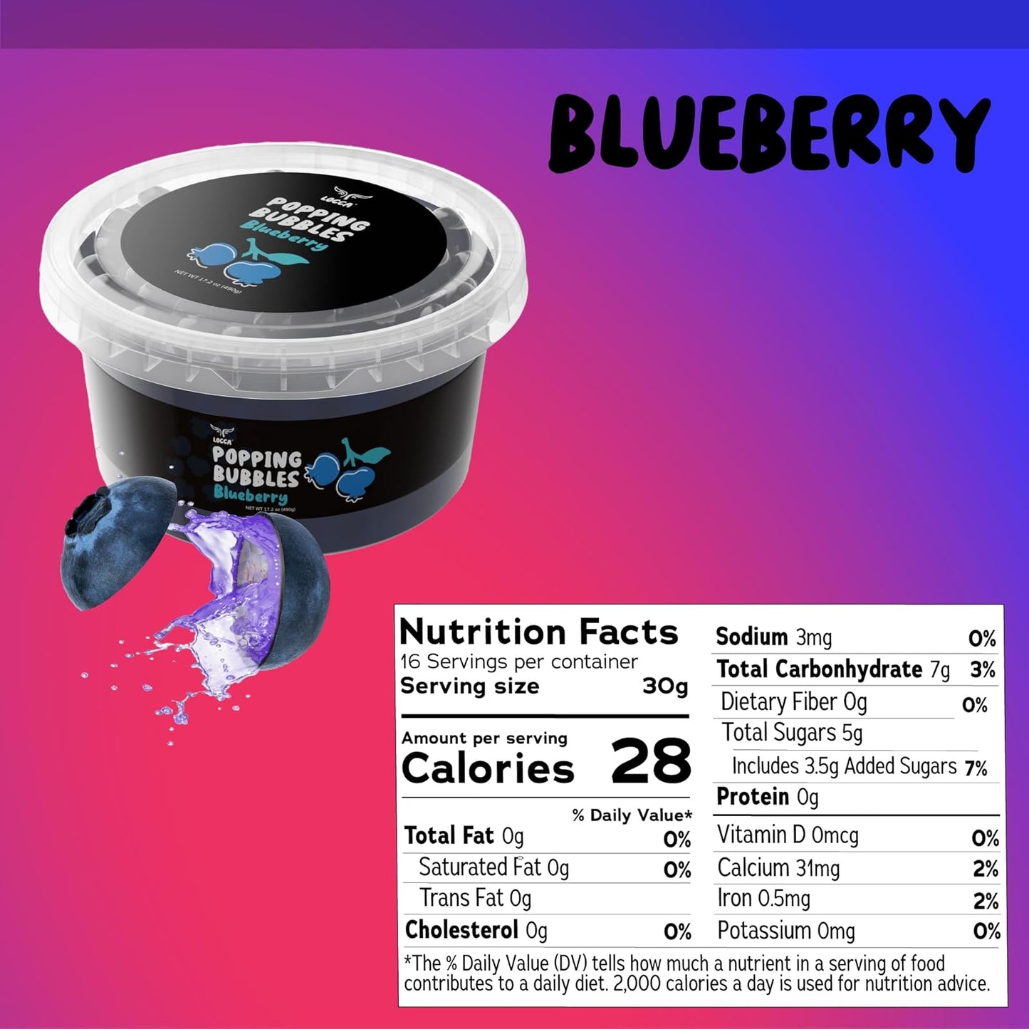Locca: Blueberry Boba Pearls, Premium Popping Fruit Caviar Pearls, 1 Pack
