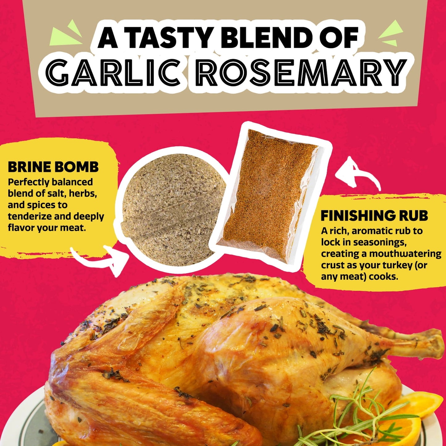 EZ Bombs: Garlic Rosemary Brine Bomb Seasoning with Finishing Rub, 2 Pack, 4 Pieces