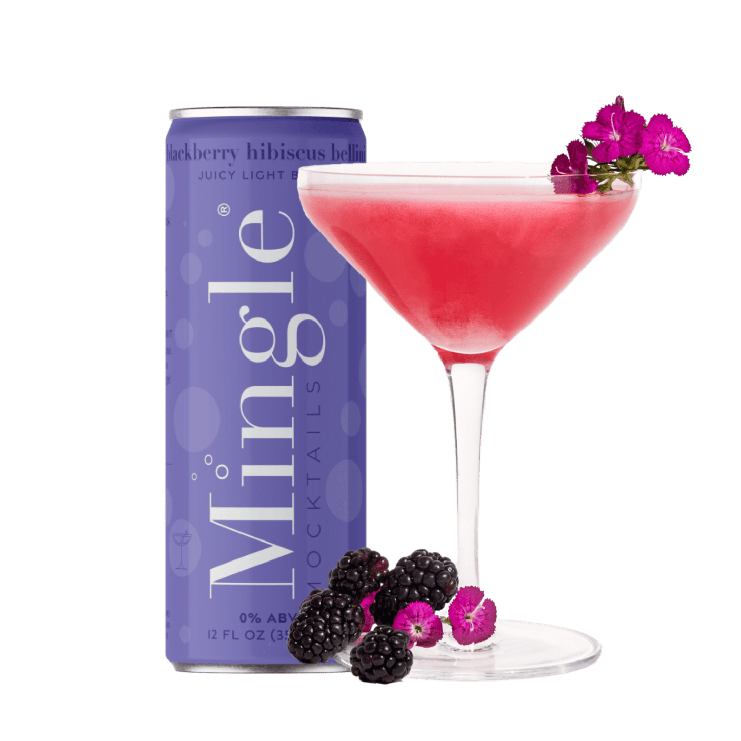 Mingle Mocktails: Blackberry Hibiscus Bellini Non-Alcoholic, 12 oz., 4 Pack