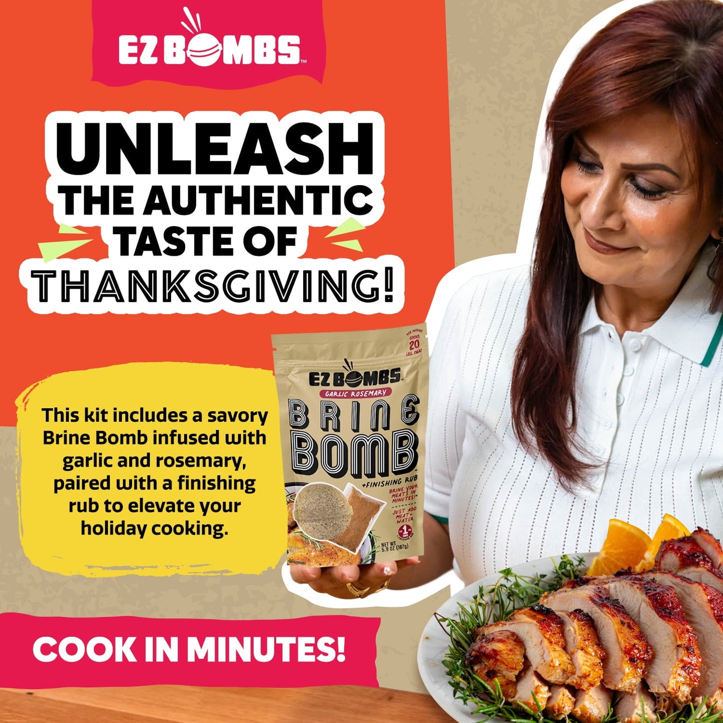 EZ Bombs: Garlic Rosemary Brine Bomb Seasoning with Finishing Rub, 2 Pack, 4 Pieces