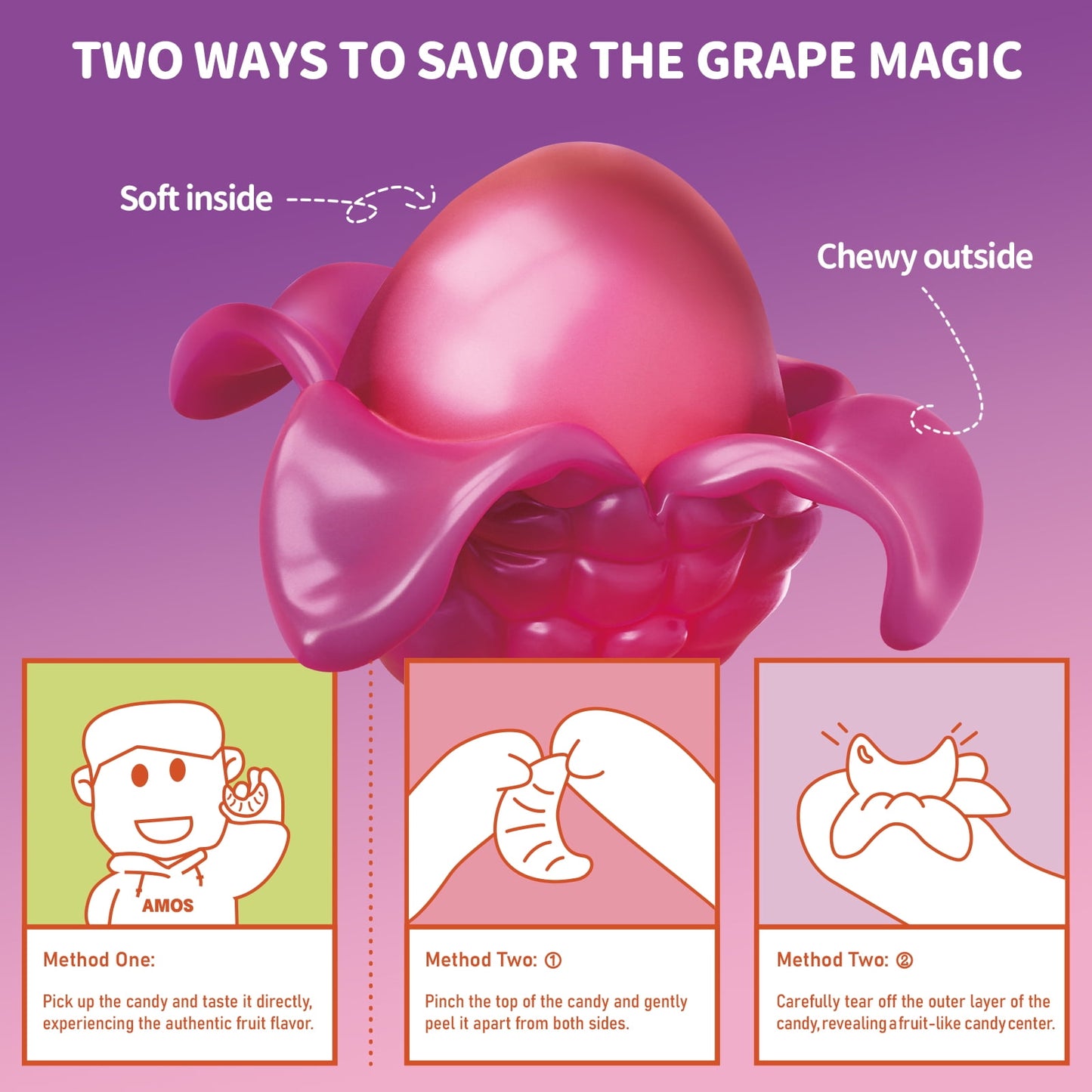 AMOS Peelerz: Grape Gummy Candy, 3 Packs