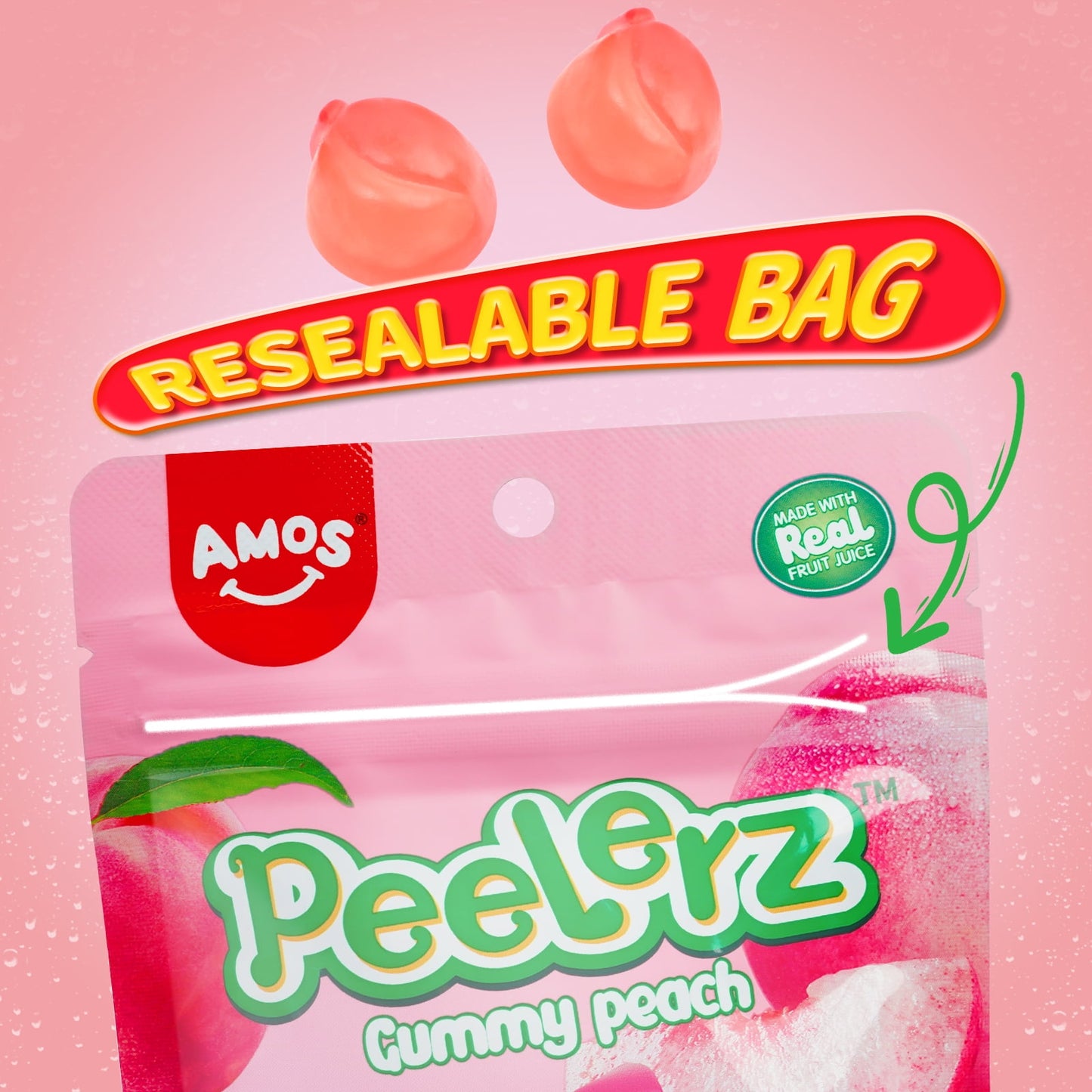 AMOS Peelerz: Peach Gummy Candy, 3 Packs