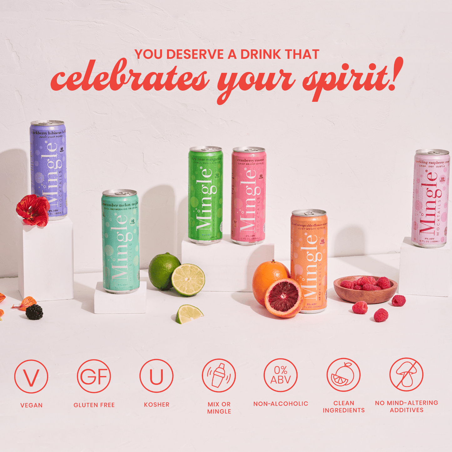 Mingle Mocktails: Sparkling Raspberry Rose Non-Alcoholic, 12 oz., 4 Pack