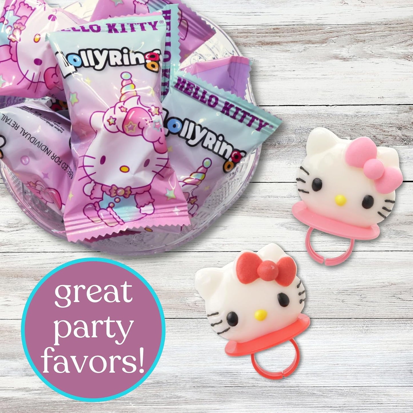 Japanese Candy: Hello Kitty Strawberry and Fruit Punch Lolly Rings, Birthday Party Candy Lollipops, 18 pack