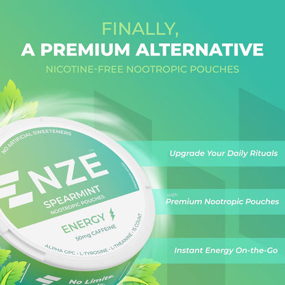 NZE: Caffeine Energy Pouch, Nootropic Spearmint, 5 Pack