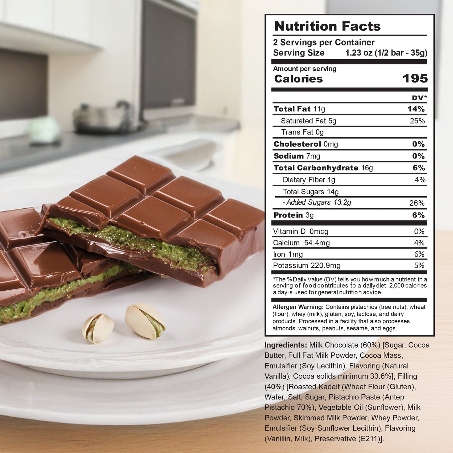 Dubai Candy: Eastanbul Dubai Chocolate Bar Pistachio, 1  2.5 oz. Bar