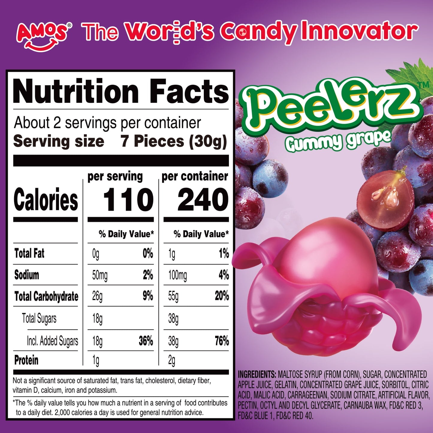 AMOS Peelerz: Grape Gummy Candy, 3 Packs