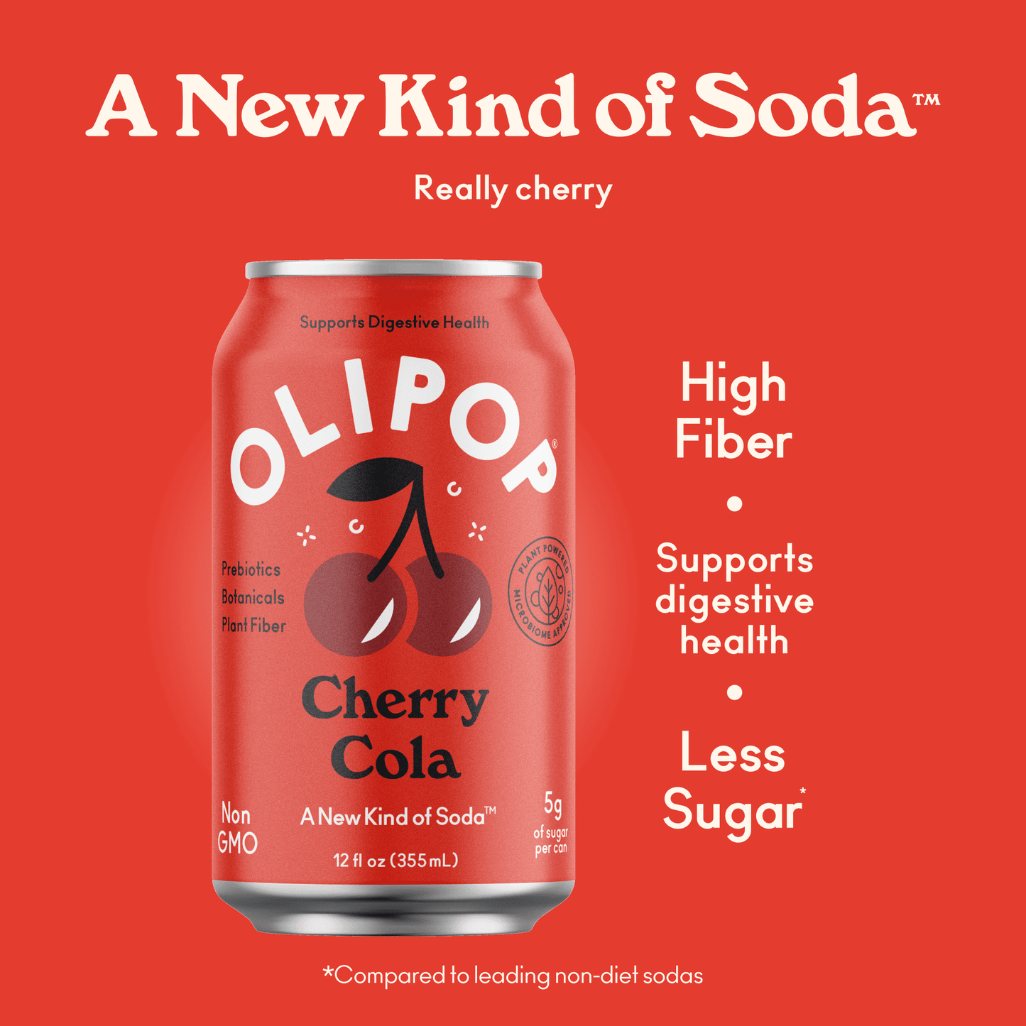 OLIPOP: Cherry Cola Soda, 12 fl oz, 8 Pack Cans