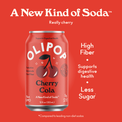 OLIPOP: Cherry Cola Soda, 12 fl oz, 8 Pack Cans