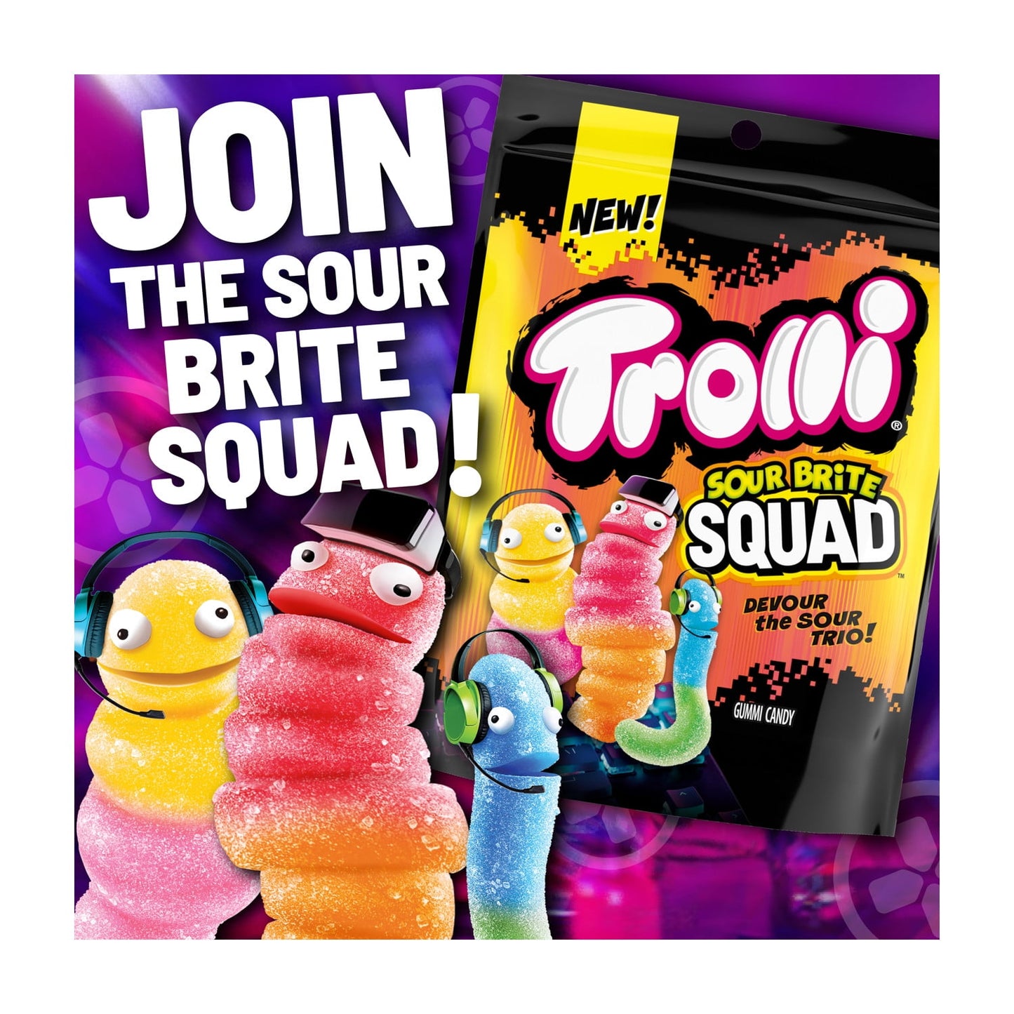 American Candy: Trolli Sour Brite Squad, Gummy Candy, Sour Gummy Worms, 1 Bag