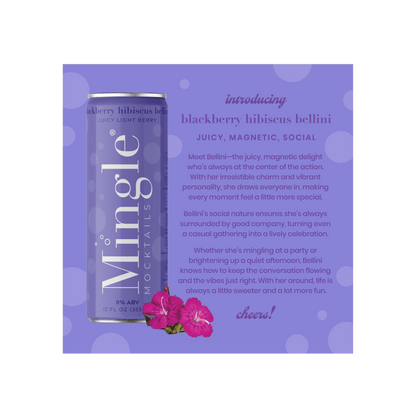 Mingle Mocktails: Blackberry Hibiscus Bellini Non-Alcoholic, 12 oz., 4 Pack