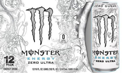 Monster Energy Drink: Zero Ultra, Sugar Free Energy Drink, 16 oz. 12 pack