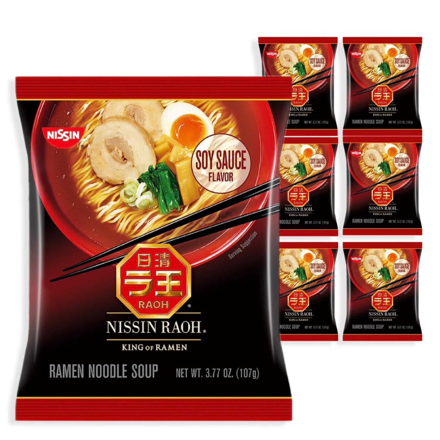 Nissin RAOH: Ramen Noodle Soup, Soy Sauce, 6 Pack