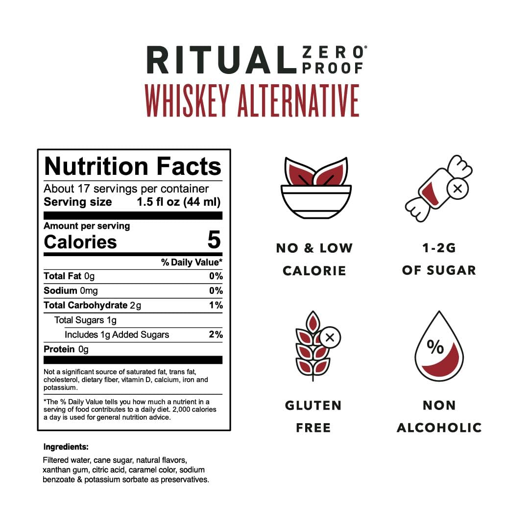 Spirit: RITUAL ZERO PROOF: Whiskey Alternative - Award Winning Non Alcoholic Spirit, 1 Bottle