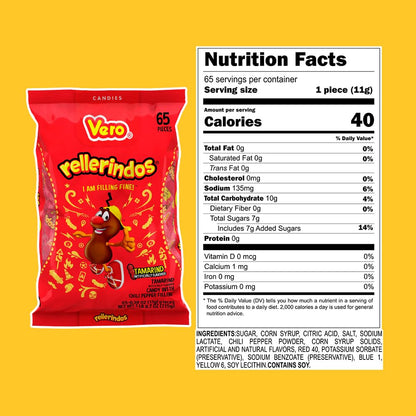 Mexican Candy: Vero Rellerindos Tamarind Flavor Hard Candy, 65 Pack
