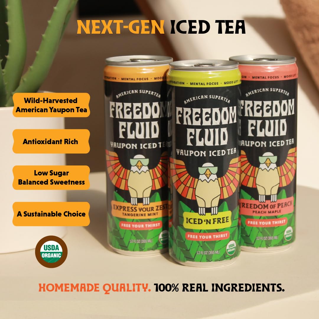 Freedom Fluid: Yaupon Iced Tea, Tangerine Mint, 12 oz., 12 Pack