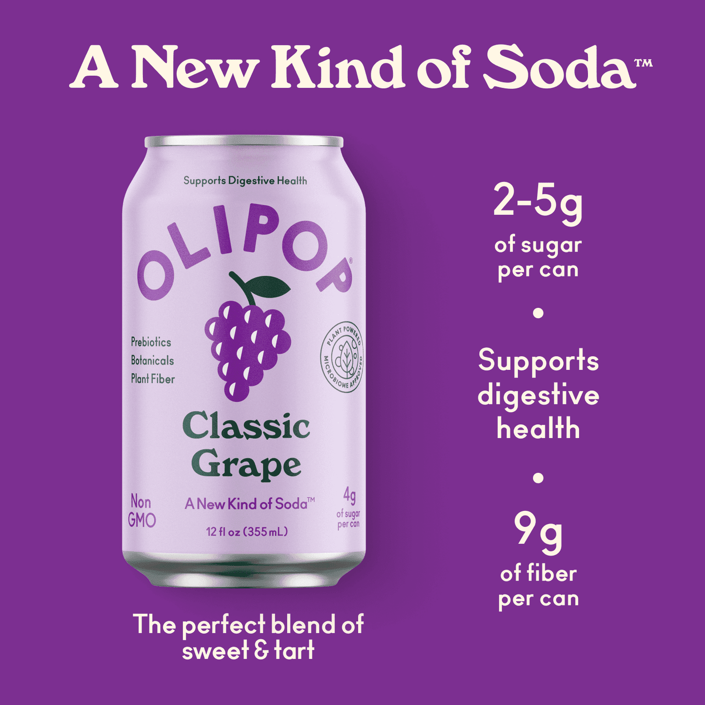 OLIPOP: Classic Grape Soda, 12 fl oz, 8 Pack Cans