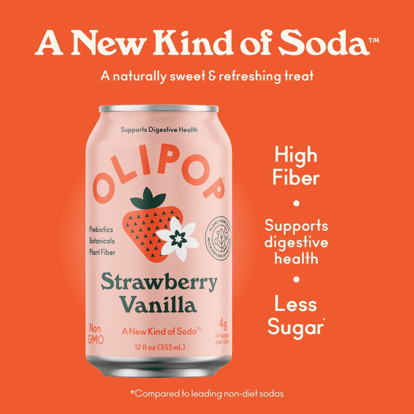 OLIPOP: Strawberry Vanilla Soda, 12 fl oz, 8 Pack Cans