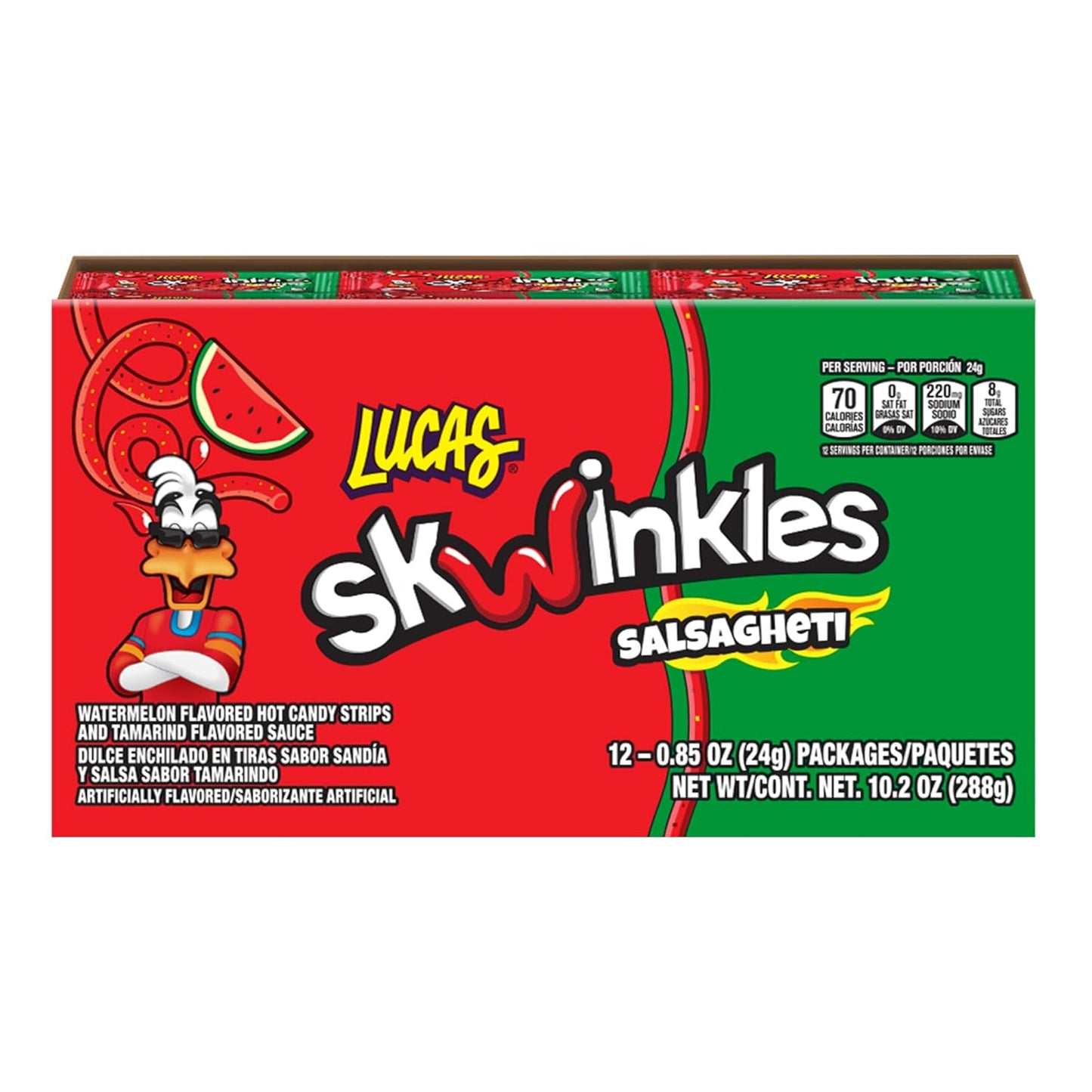 Mexican Candy: Lucas Salsagheti Watermelon Flavored Hot Candy Strips and Tamarind Sauce, 12 Pack