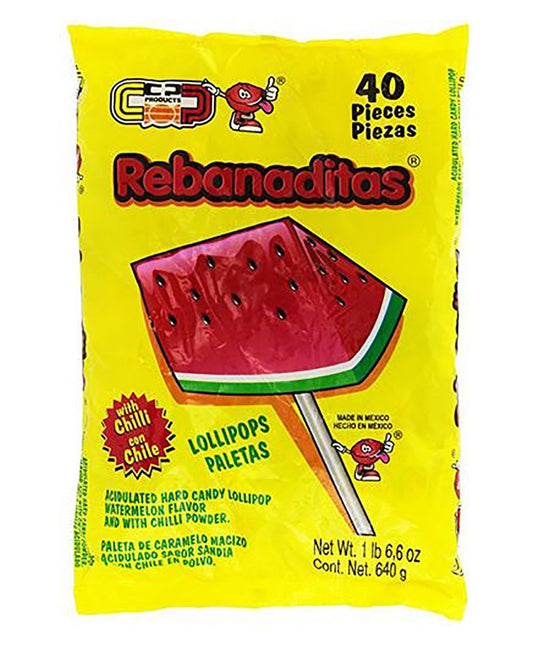 Mexican Candy: Vero Rebanaditas - Chili Covered Watermelon Flavored Lollipops, 40 pack