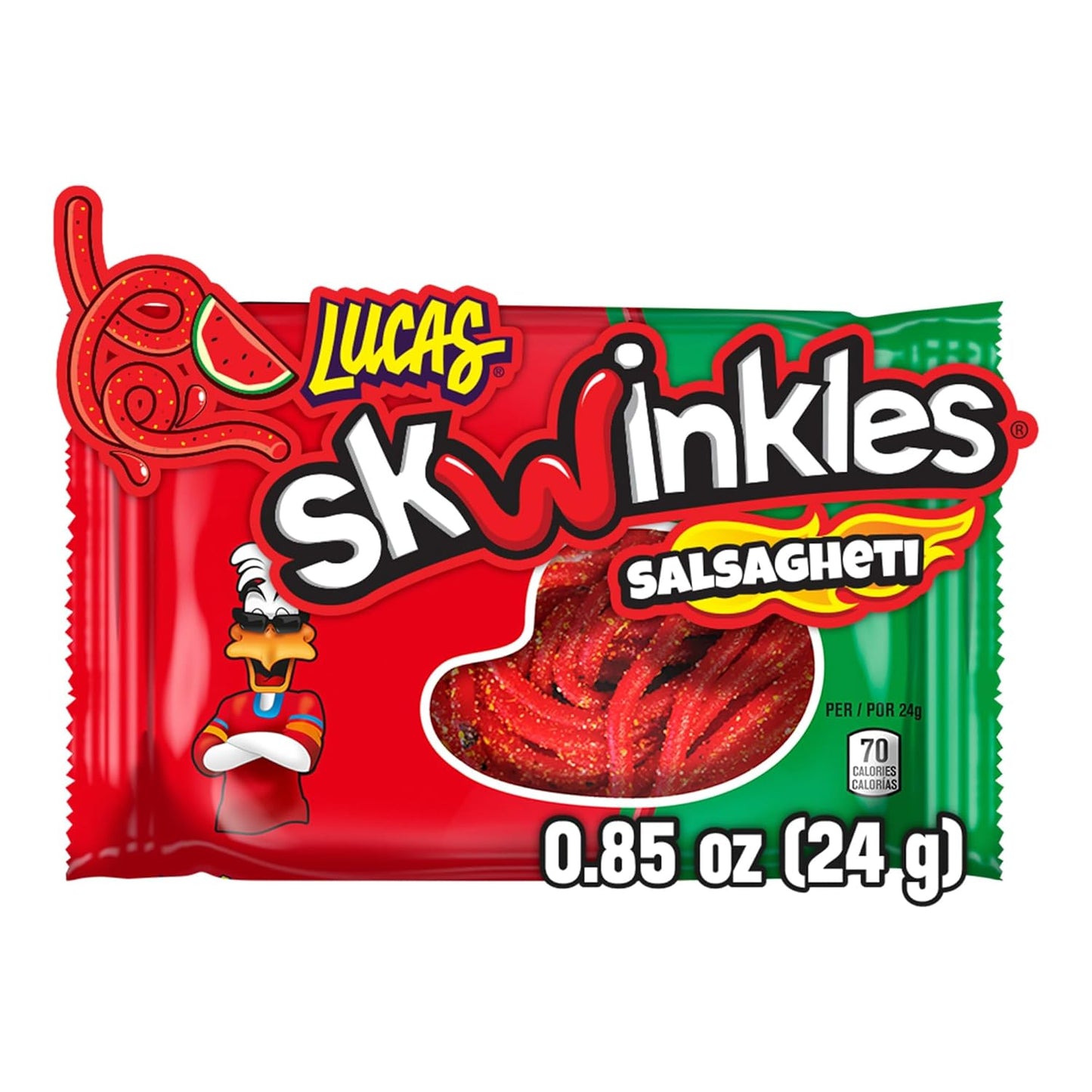Mexican Candy: Lucas Salsagheti Watermelon Flavored Hot Candy Strips and Tamarind Sauce, 12 Pack