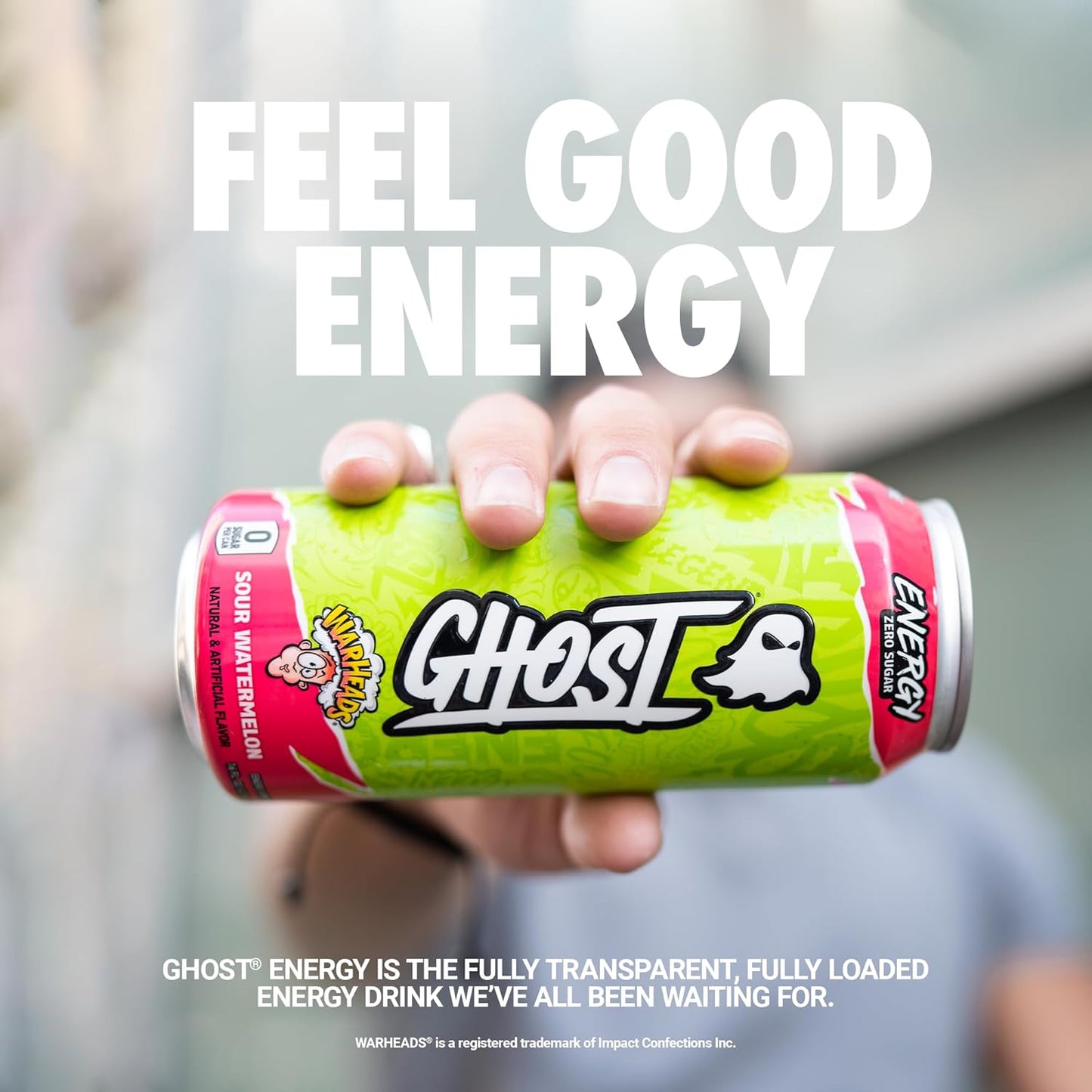GHOST Energy Drink: Warheads Sour Watermelon, 16 fl. oz. 12 pack cans