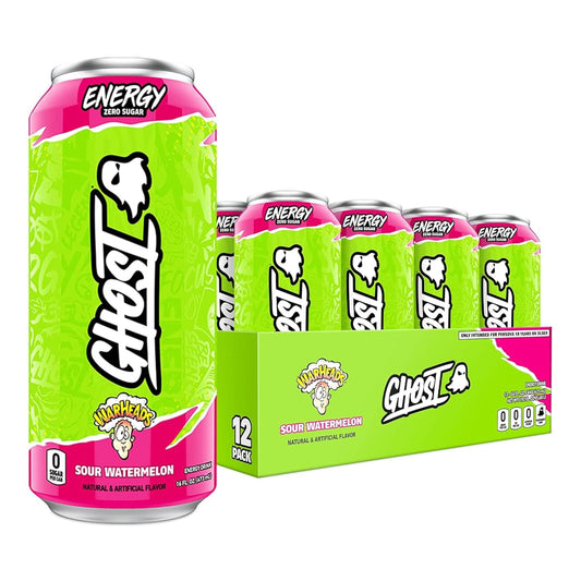 GHOST Energy Drink: Warheads Sour Watermelon, 16 fl. oz. 12 pack cans
