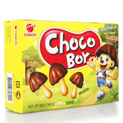 Korean Candy: Orion Choco Boy, Mushroom Shaped Chocolate Topped Mini Biscuits, 1  Box