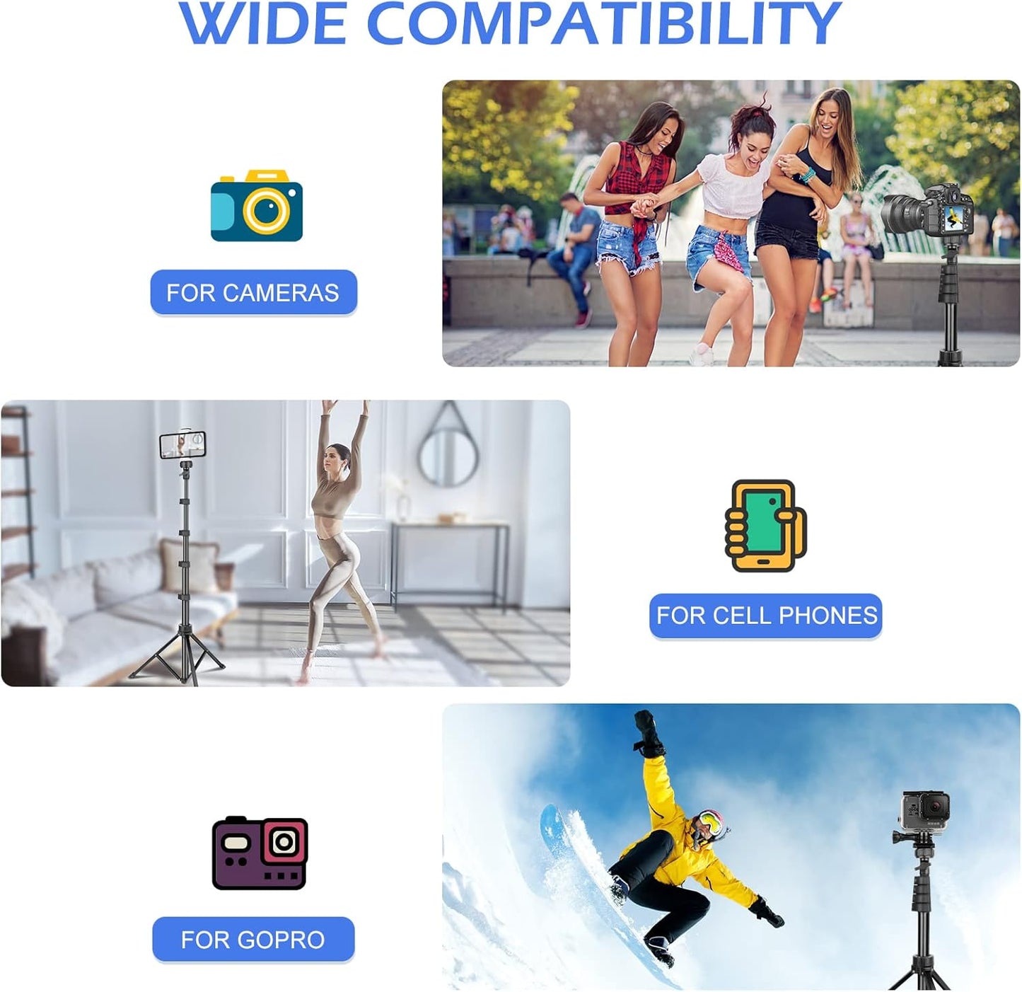Sensyne: 67" Selfie Stick with Wireless Remote and Tripod, Black