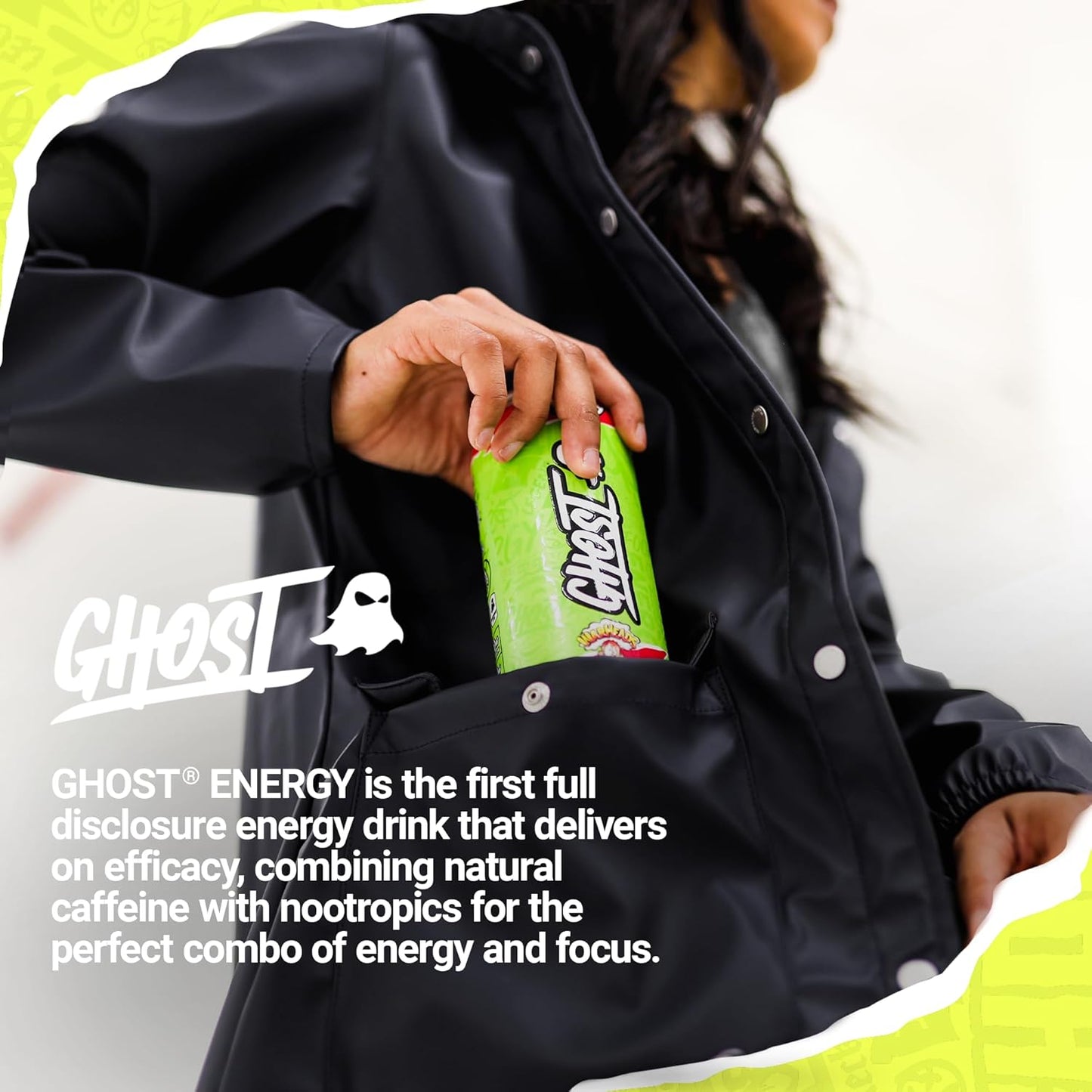 GHOST Energy Drink: Warheads Sour Watermelon, 16 fl. oz. 12 pack cans