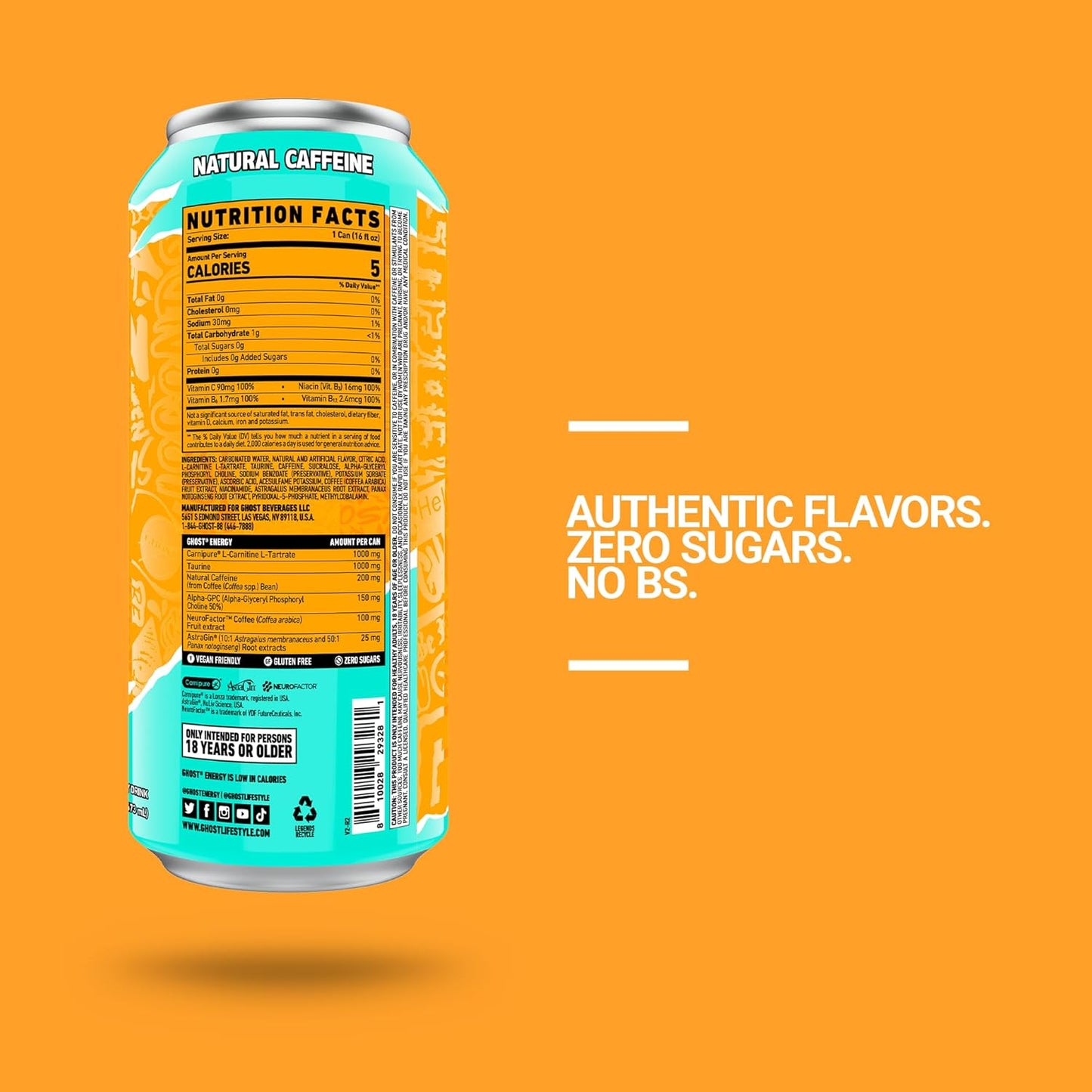 GHOST Energy Drink: Tropical Mango, 16 fl. oz. 12 pack cans