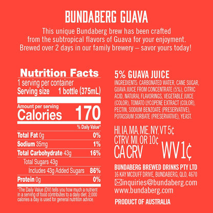 Bundaberg: Sparkling Guava, Fruit Drink, 12.7 oz., 4 Pack