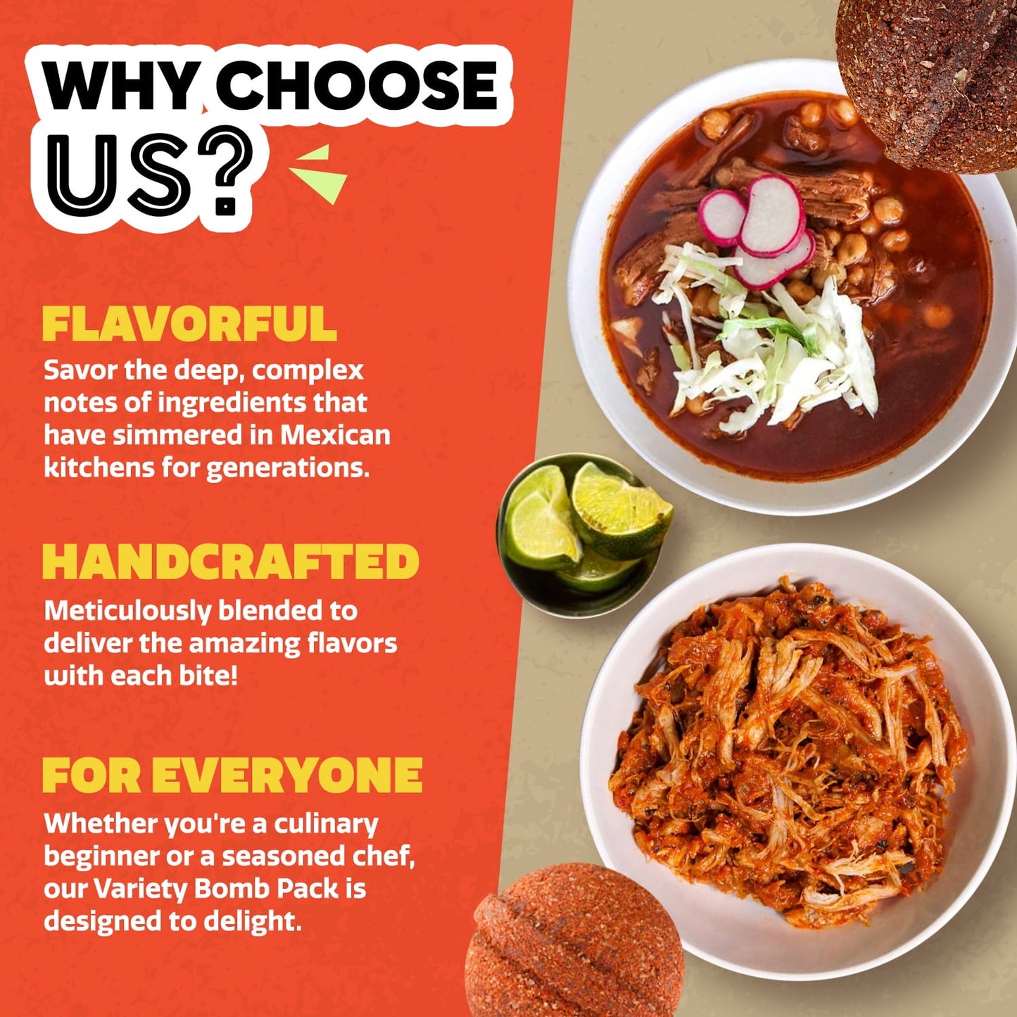 EZ Bombs: Variety Pack – Pozole, Tinga & Birria Bomb Seasonings, 2 Pack of Each Flavor, 6 Pieces