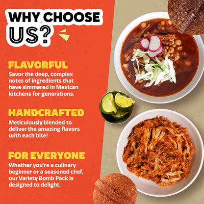 EZ Bombs: Variety Pack – Pozole, Tinga & Birria Bomb Seasonings, 2 Pack of Each Flavor, 6 Pieces