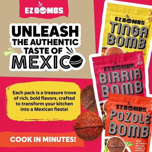 EZ Bombs: Variety Pack, Pozole, Tinga & Birria Bomb Seasonings, 2 Pack of Each Flavor, 6 Pieces